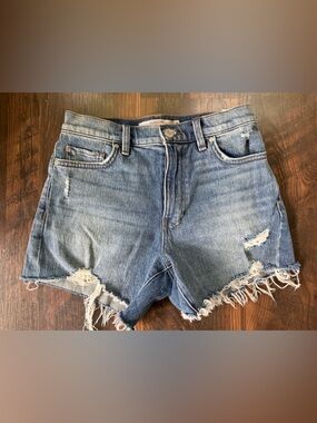 Hudson Jeans Frayed Distressed Denim Cutoff Shorts — Blue Size 26